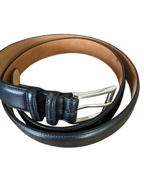 Big Man Classic Black Leather Belt with Silver Buckle 42